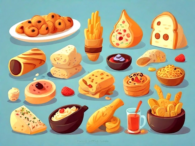 Vector Delicious carbohidratos una colección de dibujos animados aislados