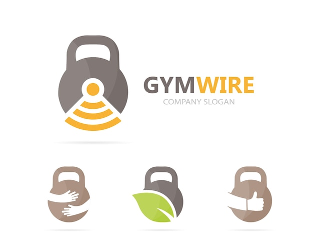 Vector de deporte y combinación de logotipo wifi Gimnasio y símbolo o icono de señal Estampa de diseño de logotipo único de fitness y radio internet