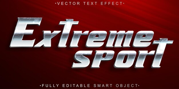 Vector de deportes extremos plateados brillantes Efecto de texto de objeto inteligente totalmente editable