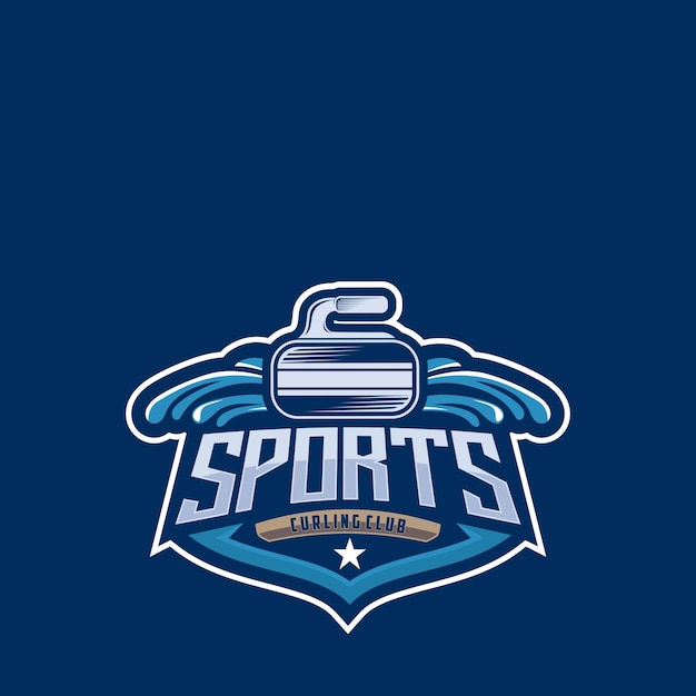 Vector deportivo de logotipo de curling simple con el emblema de la insignia de la piedra de curling