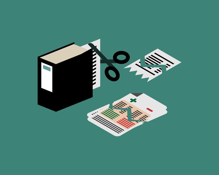 Vector vector de destrucción o trituración de documentos financieros
