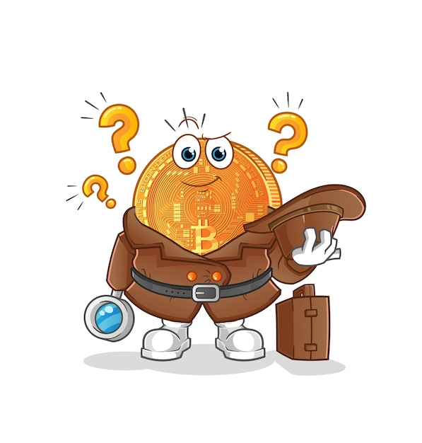 Vector de detective de Bitcoin. personaje animado