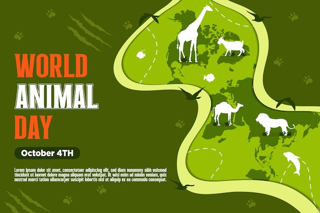 Vector Día Mundial De Los Animales Con Ilustración De Flora Y Fauna