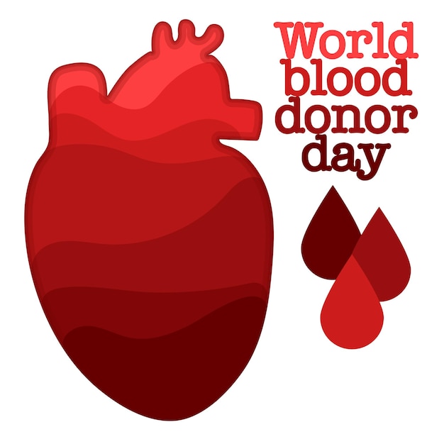 Vector del Día Mundial del Donante de Sangre Cartel informativo corazón de las capas 14 de junio Hemofilia