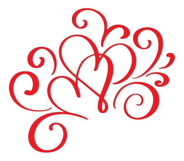 Vector día de san valentín de caligrafía floreciente corazones rojos vintage caligrafía incompleta dibujada a mano
