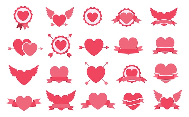 Vector día de san valentín con corazón rojo formas pegatinas etiquetas etiquetas banner iconos diseño