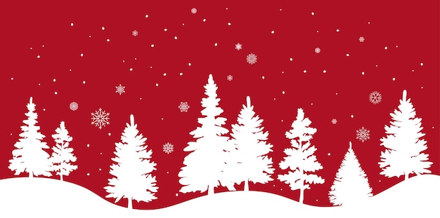 Vector dibujado a mano árboles de invierno bordean banner de Navidad con bosque y nieve