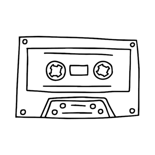 Vector dibujado a mano Casete de cinta compacto retro Ilustración de estilo de los años 90 de casete de audio Doodle
