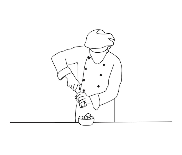 Vector dibujado a mano por el chef dibujando el arte de la línea
