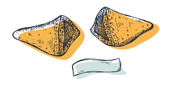Vector vector dibujado a mano chino fortuna galleta clipart galleta crujiente con un trozo de papel en blanco dentro