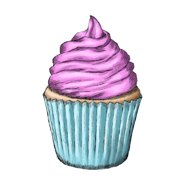 Vector dibujado a mano de color cupcake sketch