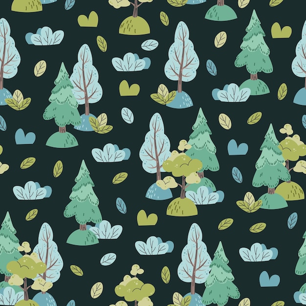 Vector dibujado a mano de color infantil patrón sin costuras con árboles en estilo escandinavo textura de bosque infantil para ropa de papel tapiz de tela
