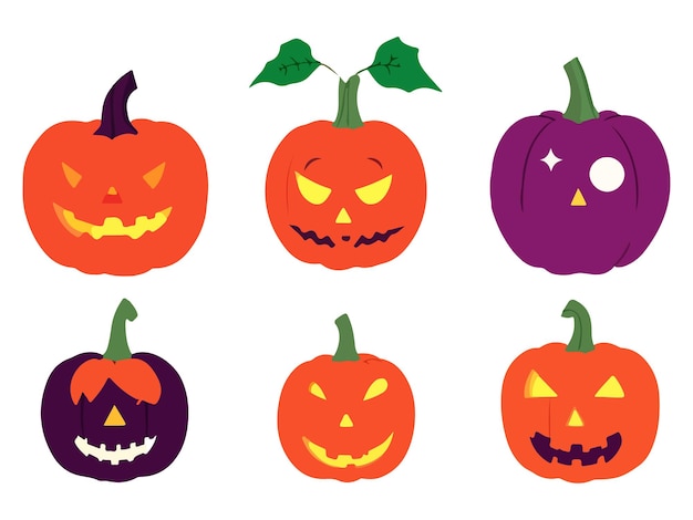 Vector dibujado a mano Conjunto de calabazas de miedo de Halloween Vector de estilo plano calabazas espeluznantes espeluznantes