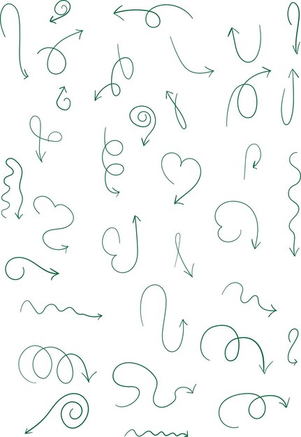 Vector dibujado a mano conjunto de flechas en una ilustración aislada de fondo blanco
