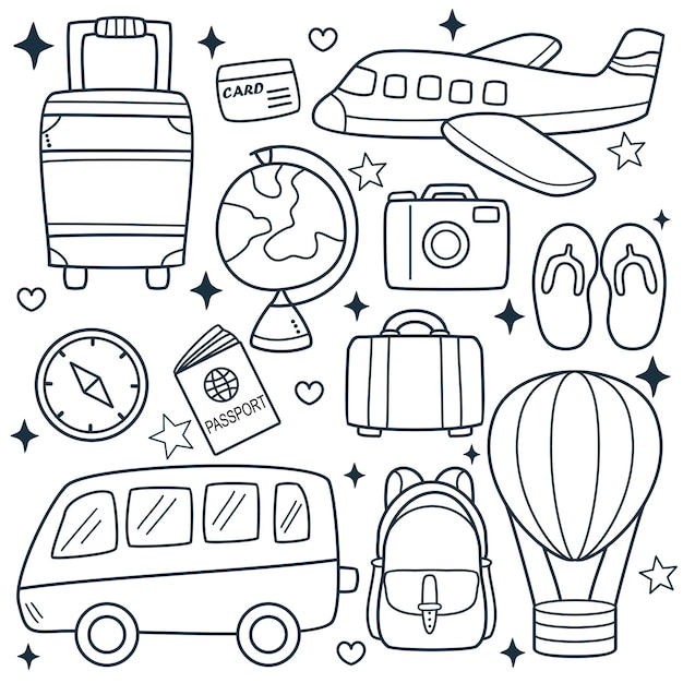 Vector dibujado a mano conjunto de garabatos de viaje