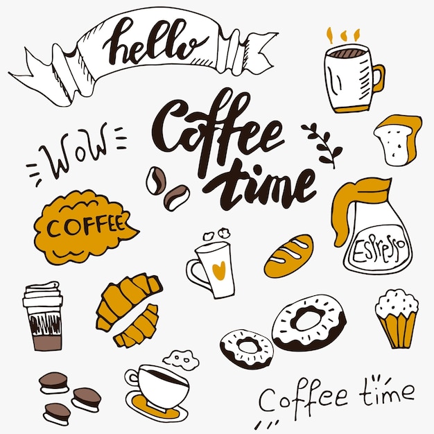 Vector dibujado a mano conjunto de ilustraciones de café
