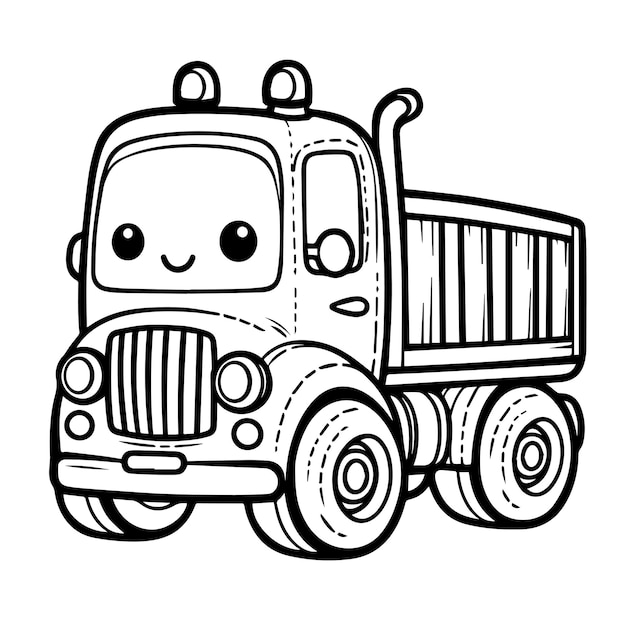 Vector vector dibujado a mano contorno ilustración infantil de un camión