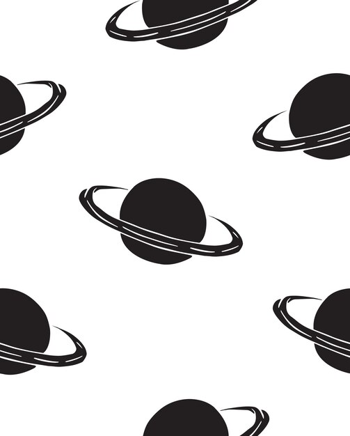 Vector dibujado a mano dibujo negro planeta Saturno