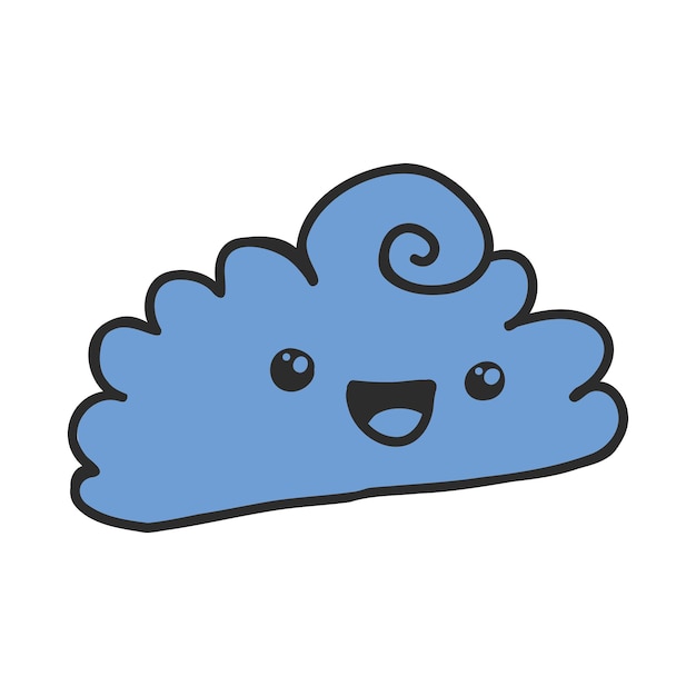 Vector dibujado a mano doodle bosquejo nube con cara aislada sobre fondo blanco nube kawaii