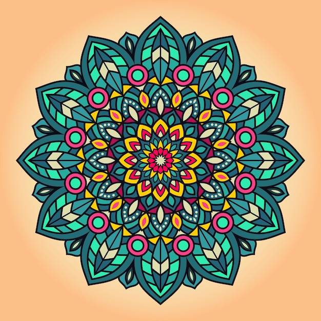 Vector dibujado a mano doodle colorido mandala con corazones. Mandala étnica con adornos coloridos.