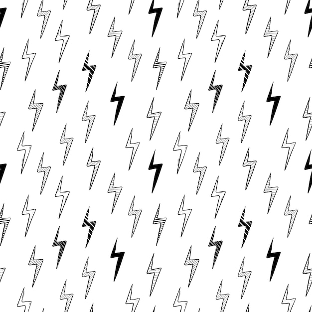 Vector dibujado a mano doodle eléctrico relámpago símbolo de patrones sin fisuras