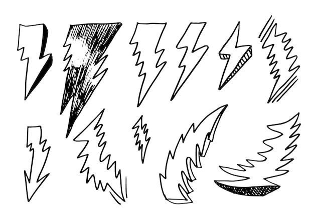 vector dibujado a mano doodle ilustraciones de bocetos de símbolo de relámpago eléctrico. eps 10.