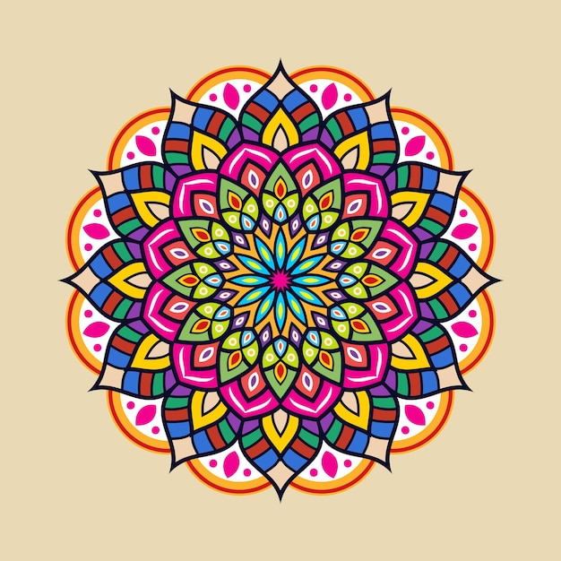 Vector dibujado a mano doodle mandala con corazones. Mandala étnica con adornos coloridos