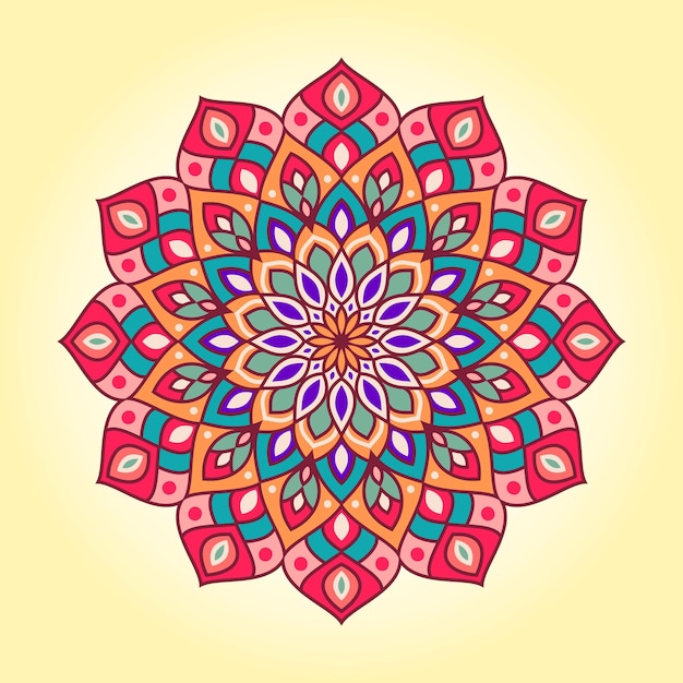 Vector dibujado a mano doodle mandala con corazones. Mandala étnica con adornos coloridos