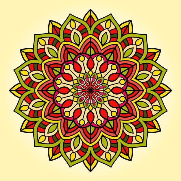 Vector dibujado a mano doodle mandala con corazones. Mandala étnica con adornos coloridos