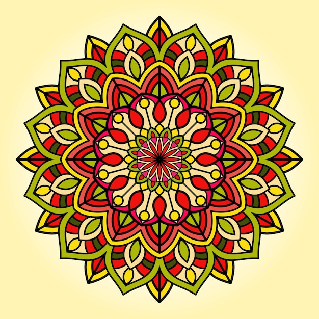 Vector dibujado a mano doodle mandala con corazones. Mandala étnica con adornos coloridos