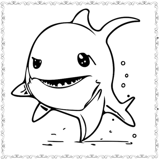 Vector dibujado a mano elemental de libro de colorear de tiburón lindo