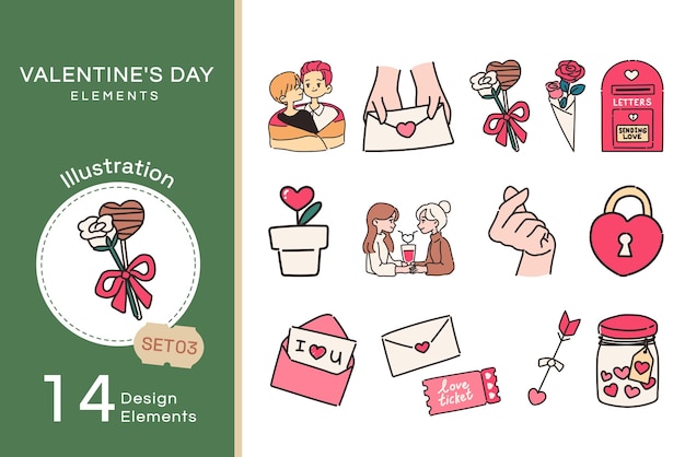 Vector dibujado a mano elementos del día de san valentín set3