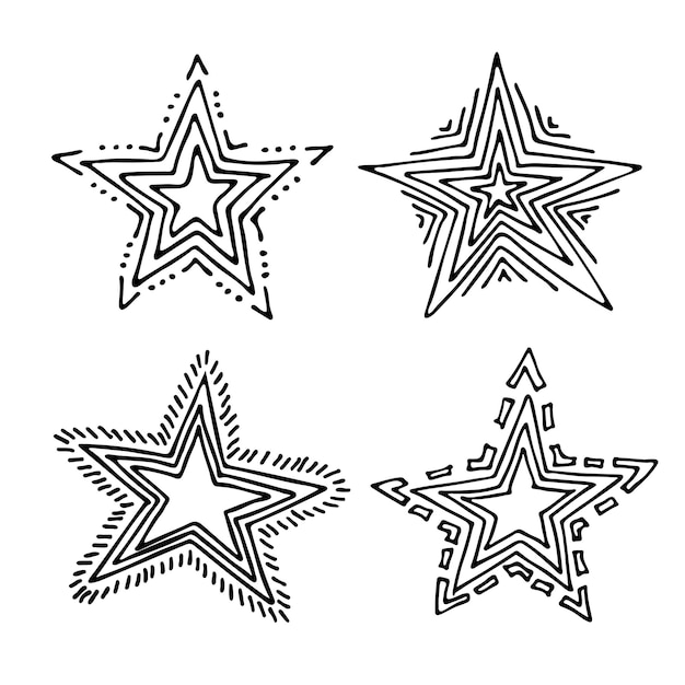 Vector vector dibujado a mano estrella clipart doodle conjunto para impresión web decoración de diseño de tarjetas de felicitación