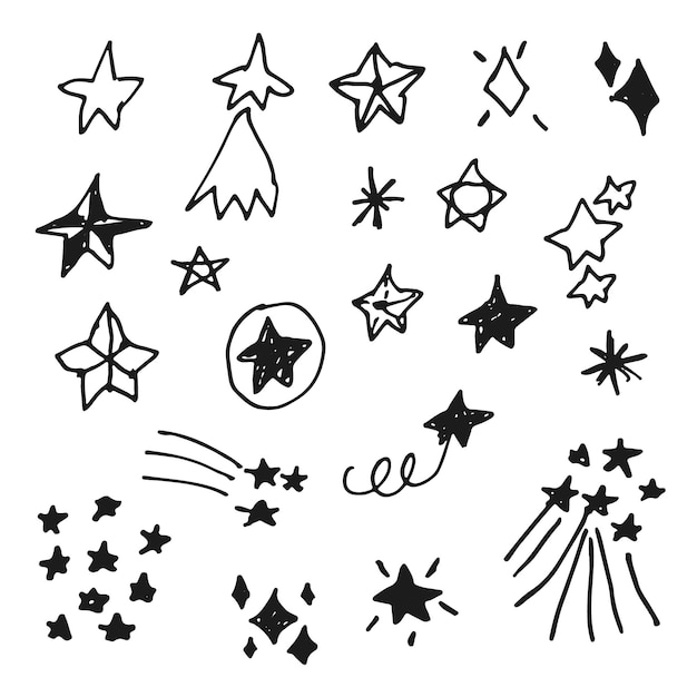 Vector dibujado a mano estrellas iconos Doodle estrellas