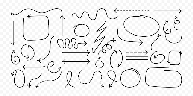 Vector dibujado a mano flechas y formas dibujado en fondo transparente