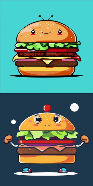 Vector vector dibujado a mano ilustración de dibujos animados de hamburguesa