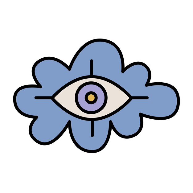 Vector dibujado a mano ilustración de dibujos animados de nube con ojo