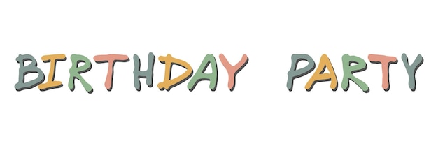 Vector dibujado a mano letras coloridas vacaciones lindas doodle imágenes prediseñadas de fiesta de cumpleaños
