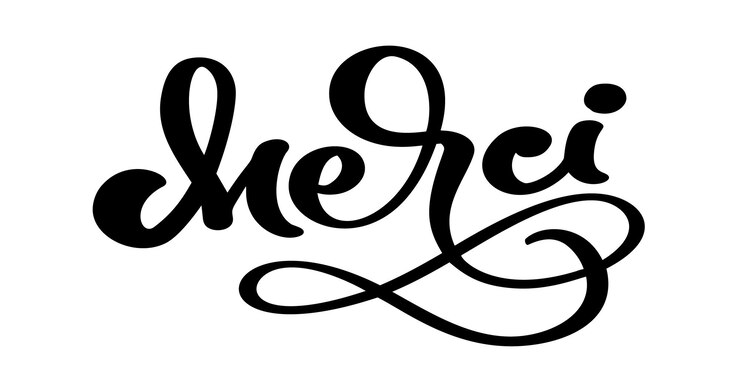 Vector vector dibujado a mano letras merci elegante caligrafía manuscrita moderna con cita agradecida