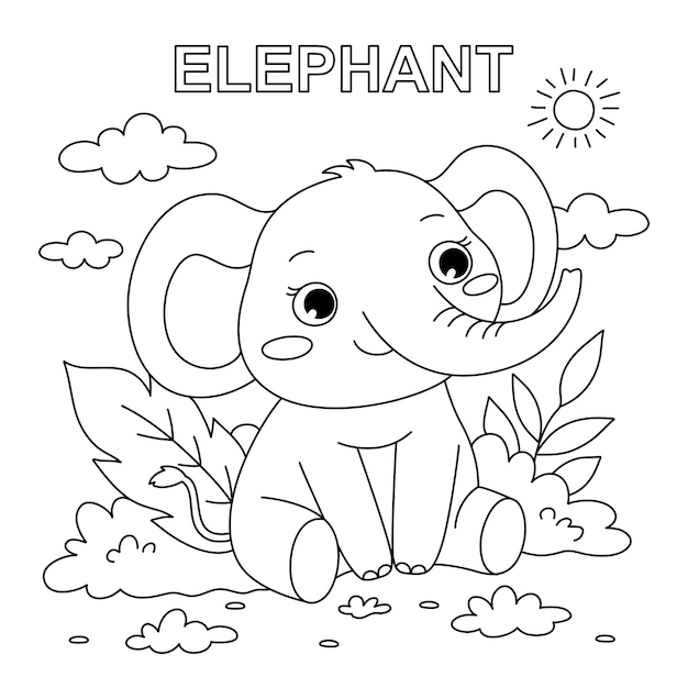Vector dibujado a mano lindo elefante niños colorear ilustración de libro