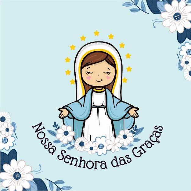 Vector dibujado a mano Nossa Senhora das Gracas Ilustración de la belleza divina Arte de dibujos animados