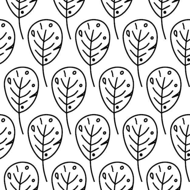 Vector vector dibujado a mano de otoño patrón sin costuras hojas aisladas en fondo blanco doodle hojas de otoño para el diseño estacional cartón de felicitación textil envolver en estilo de arte de línea adultos y niños página de colorear