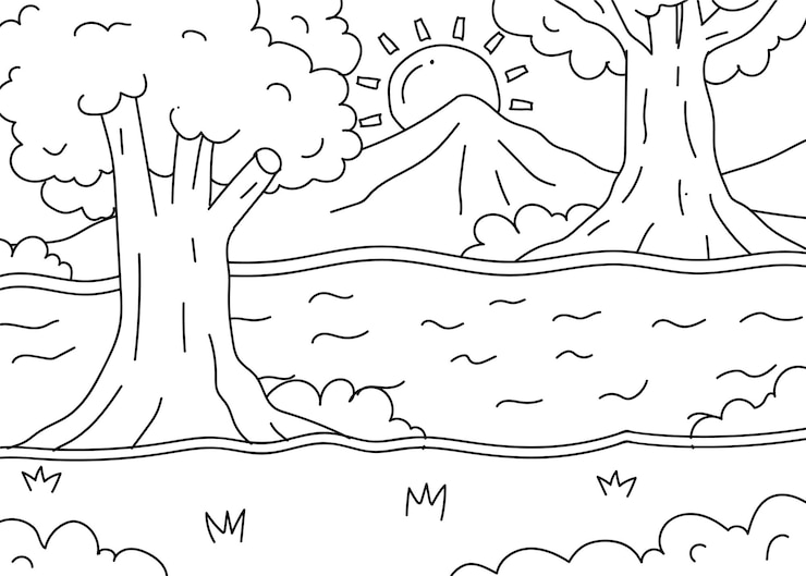 Vector vector dibujado a mano paisaje para colorear ilustración de libro