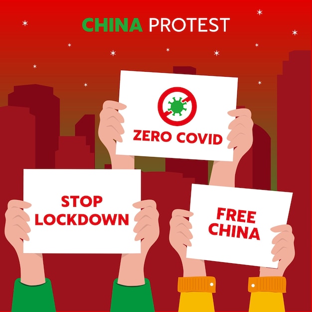 Vector dibujado a mano pancartas de protesta de china