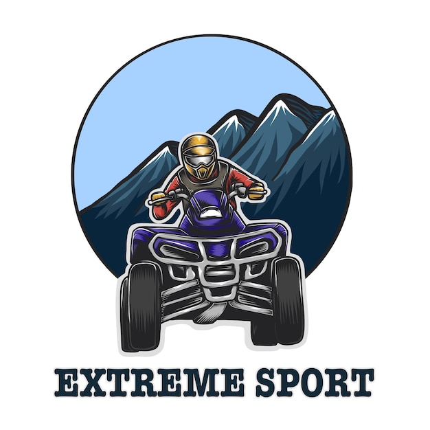 Vector dibujado a mano de quad bike offroad atv logo aventura deportiva extrema