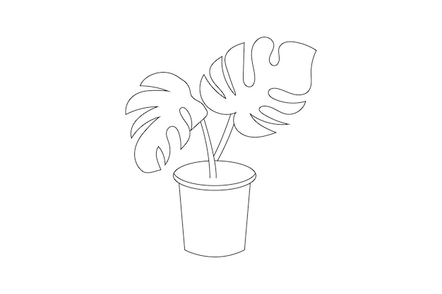 Vector dibujado a mano de Swiss Cheese Plant en blanco y negro