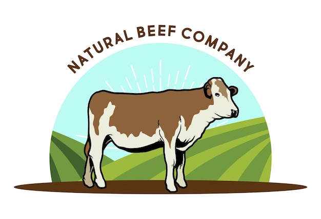 Vector dibujando una vaca marrón y una granja