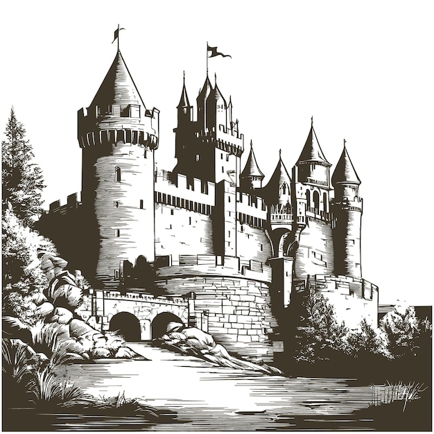 Vector de dibujo de castillo medieval