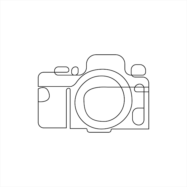 Vector en un dibujo continuo de una línea de cámara minimalista dibujado a mano