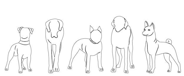 Vector de dibujo del contorno de los perros